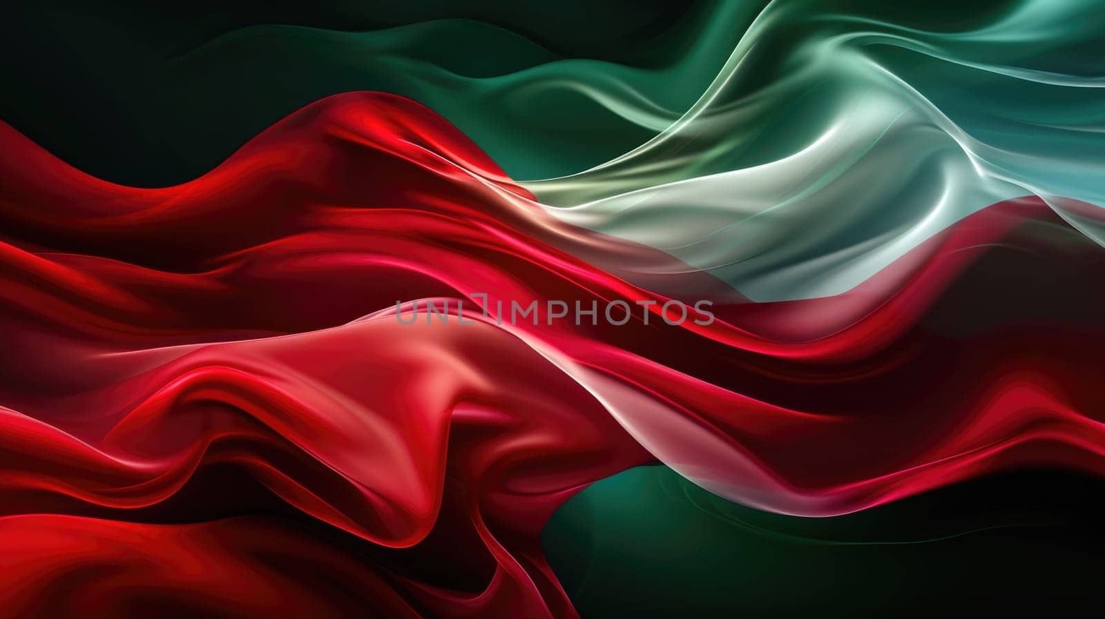 The abstract picture of the two colours of red and green colours that has been created form of the waving shiny smooth satin fabric that curved and bend around in this beauty abstract picture. AIGX01.