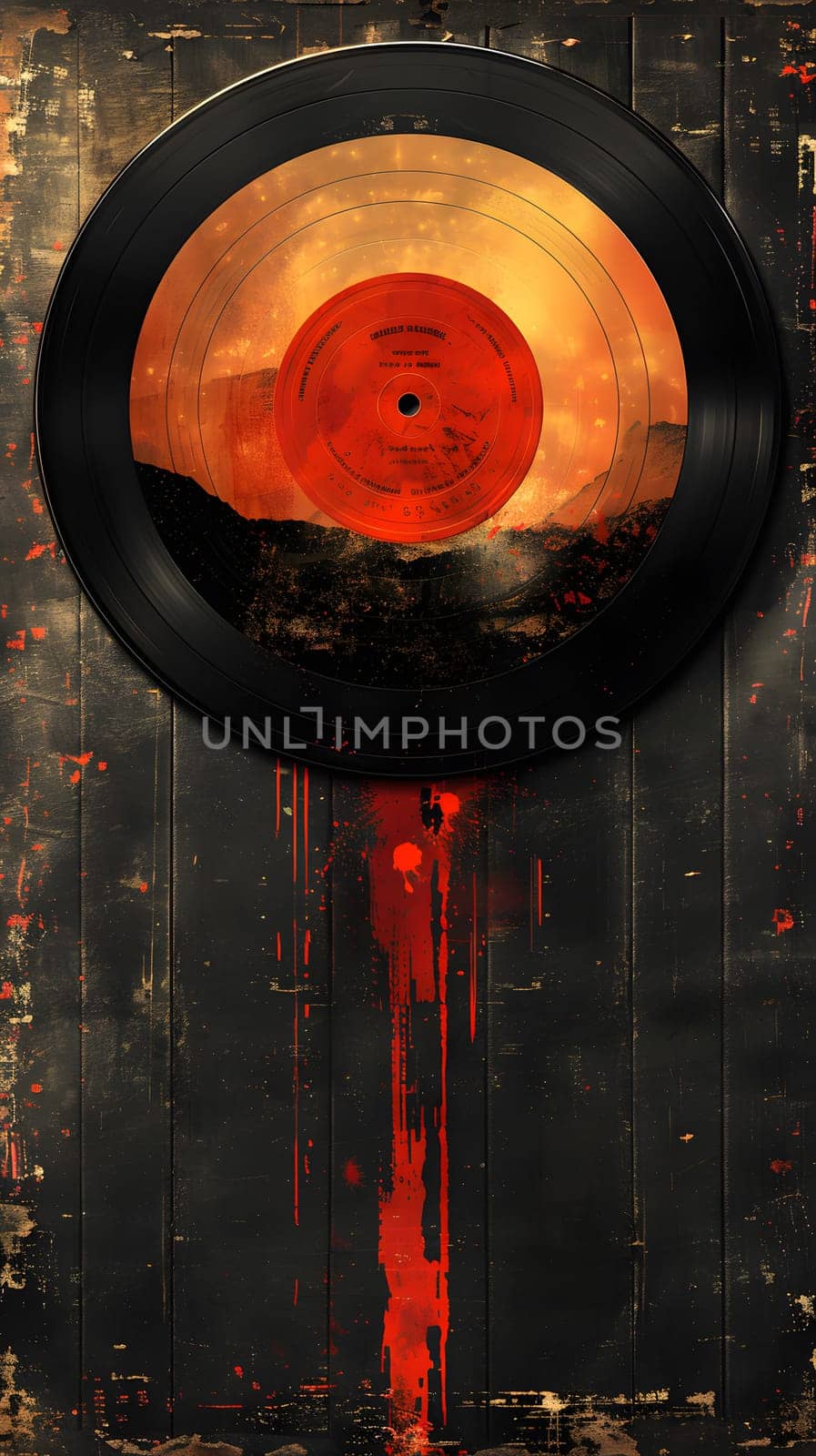 A red circle in the middle of a record, resembling an eye by Nadtochiy