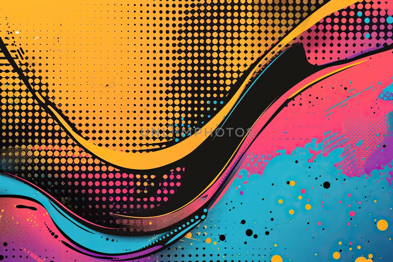 Abstract bright background, banner with halftones in pop art style. Generated by artificial intelligence by Vovmar