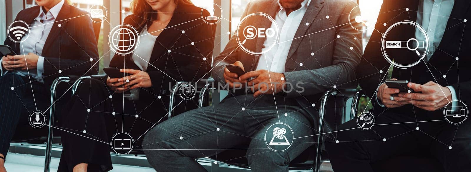 SEO - Search Engine Optimization for Online Marketing Concept. Modern interface showing symbol of keyword research website promotion by optimize customer searching and analyze market strategy. uds