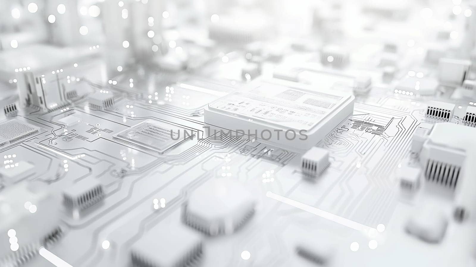 Close-Up View of a Modern Circuit Board in Monochromatic Tones by chrisroll