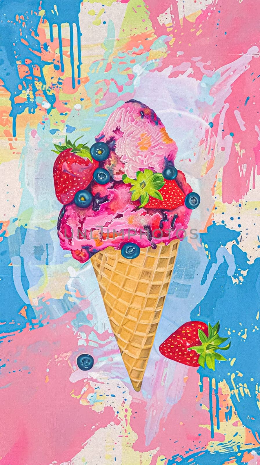 Fun oil fine art painting, ice cream in English country style, printable art design by Anneleven