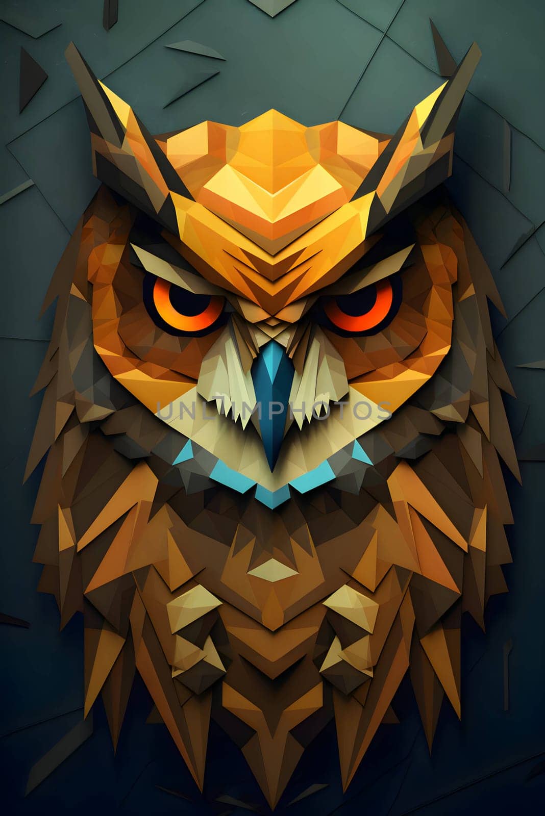Abstract illustration: Owl head in low poly style. Polygonal illustration.