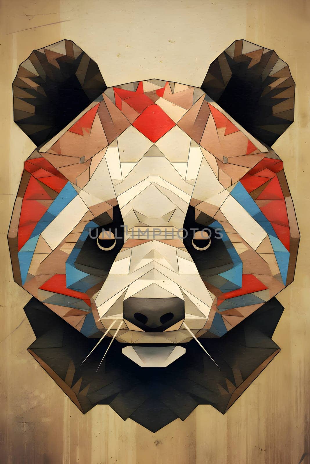 Abstract illustration: Panda bear on grunge paper background. Abstract polygonal illustration.