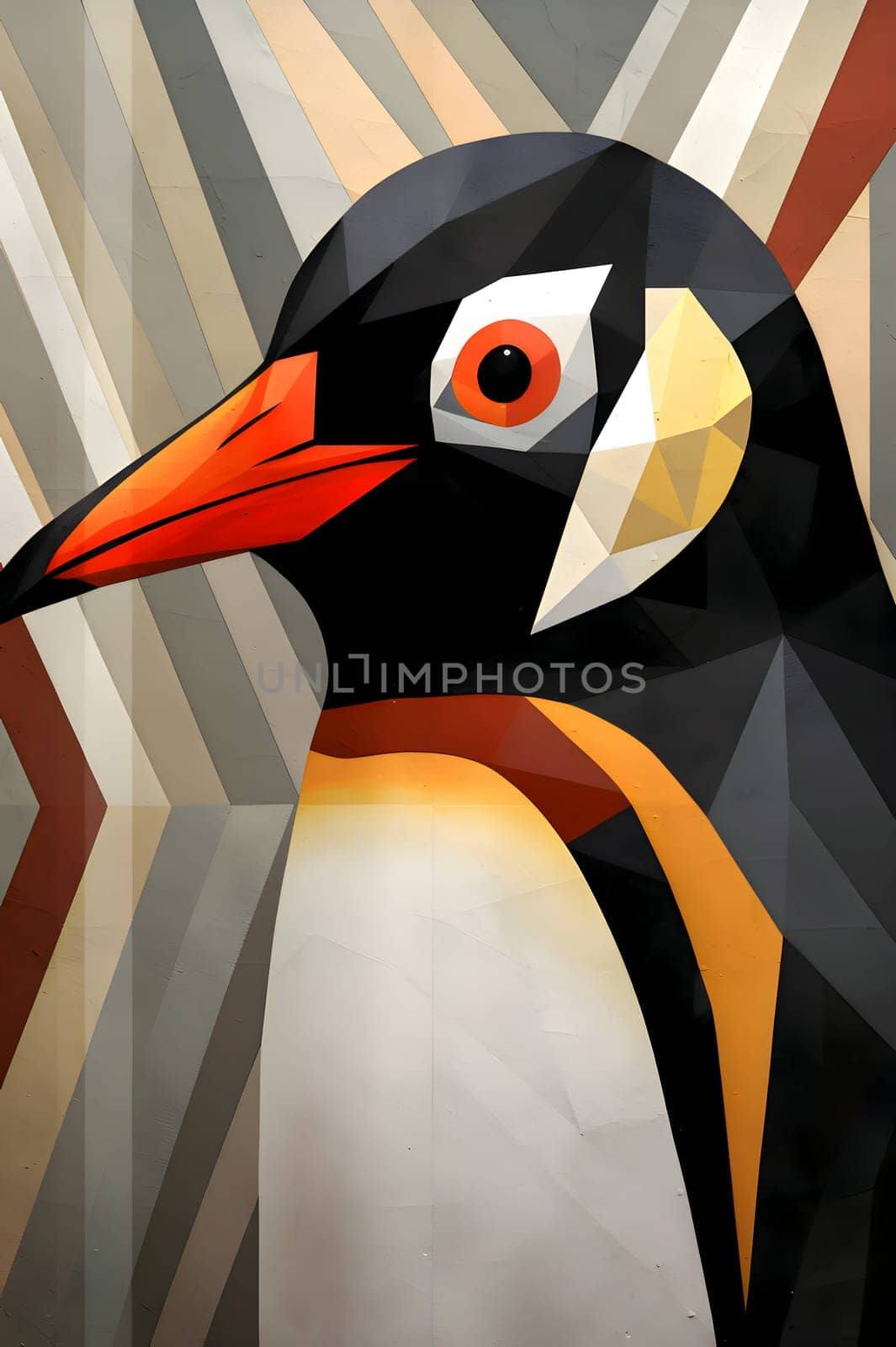 Abstract illustration: Penguin on abstract geometric background. 3D render illustration.