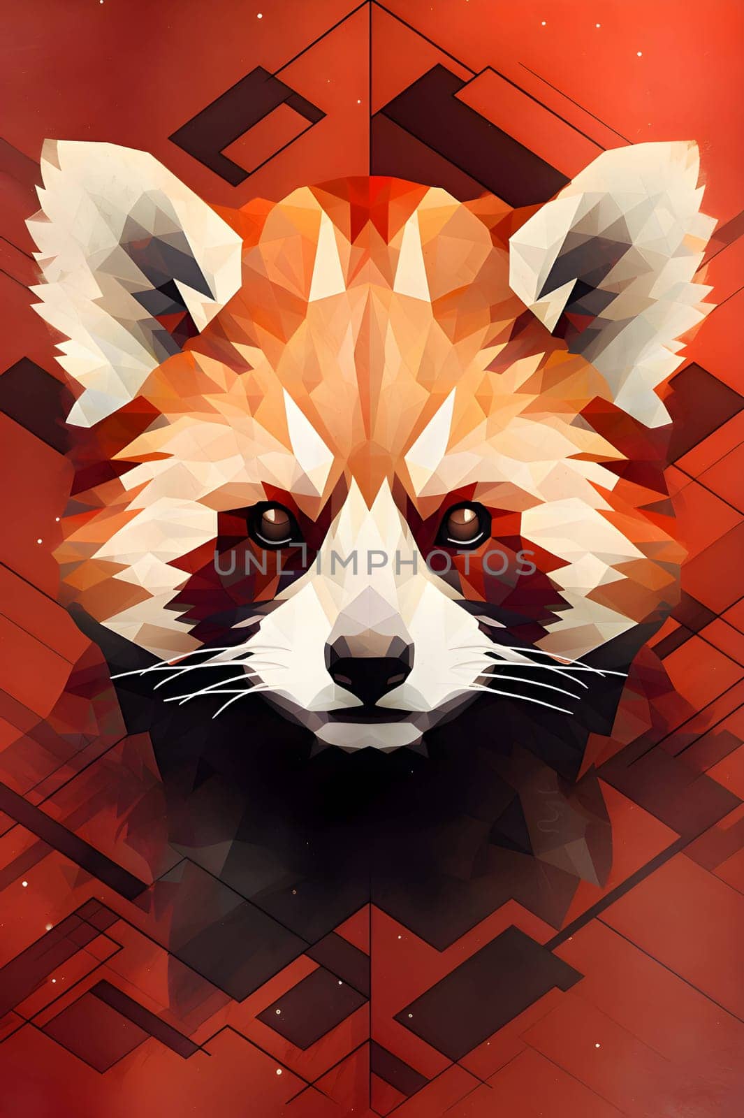 Abstract illustration: Red panda head on abstract geometric background. Vector polygonal illustration.