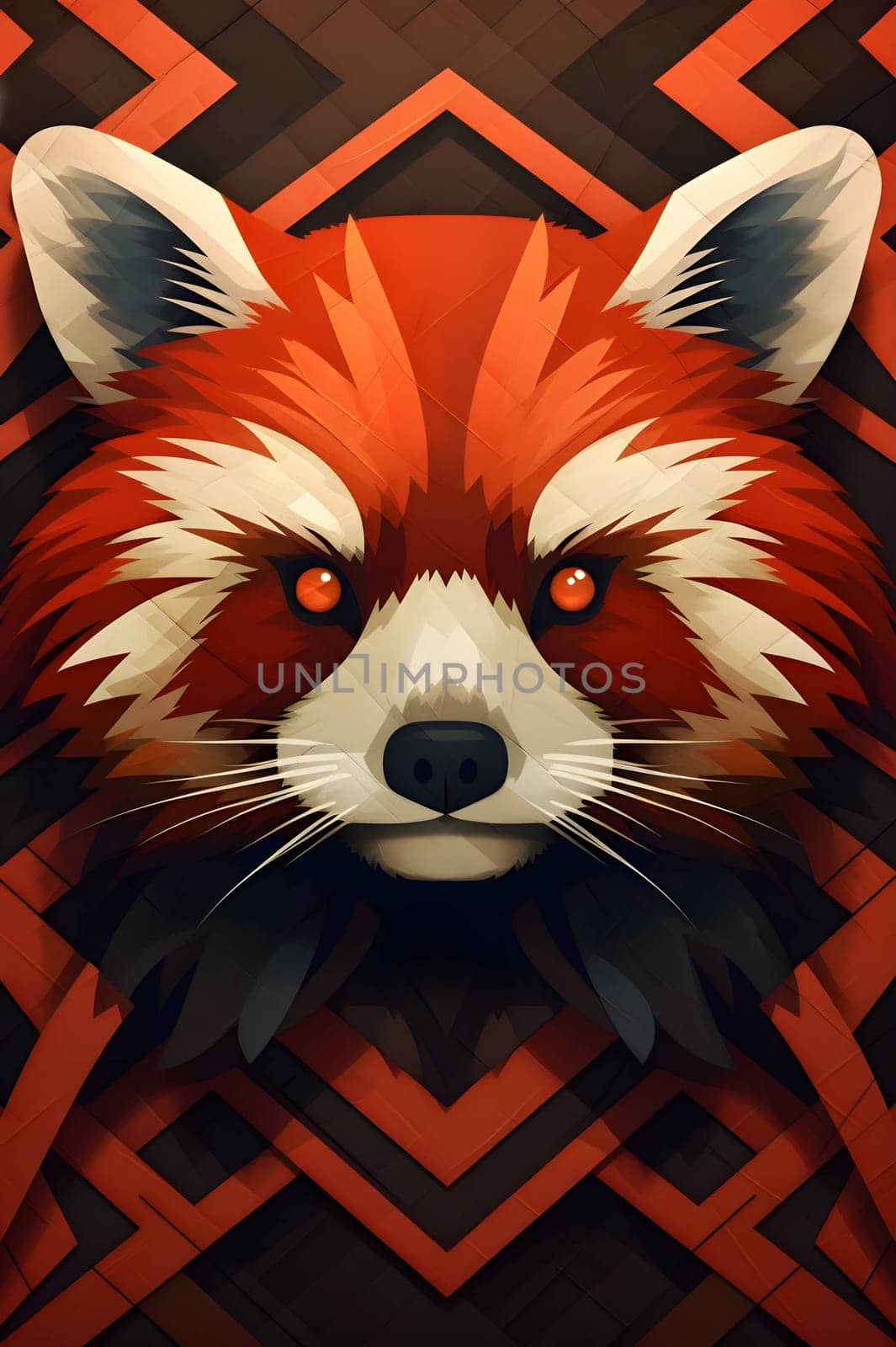 Abstract illustration: Red panda portrait on a background of geometric patterns. Vector illustration.
