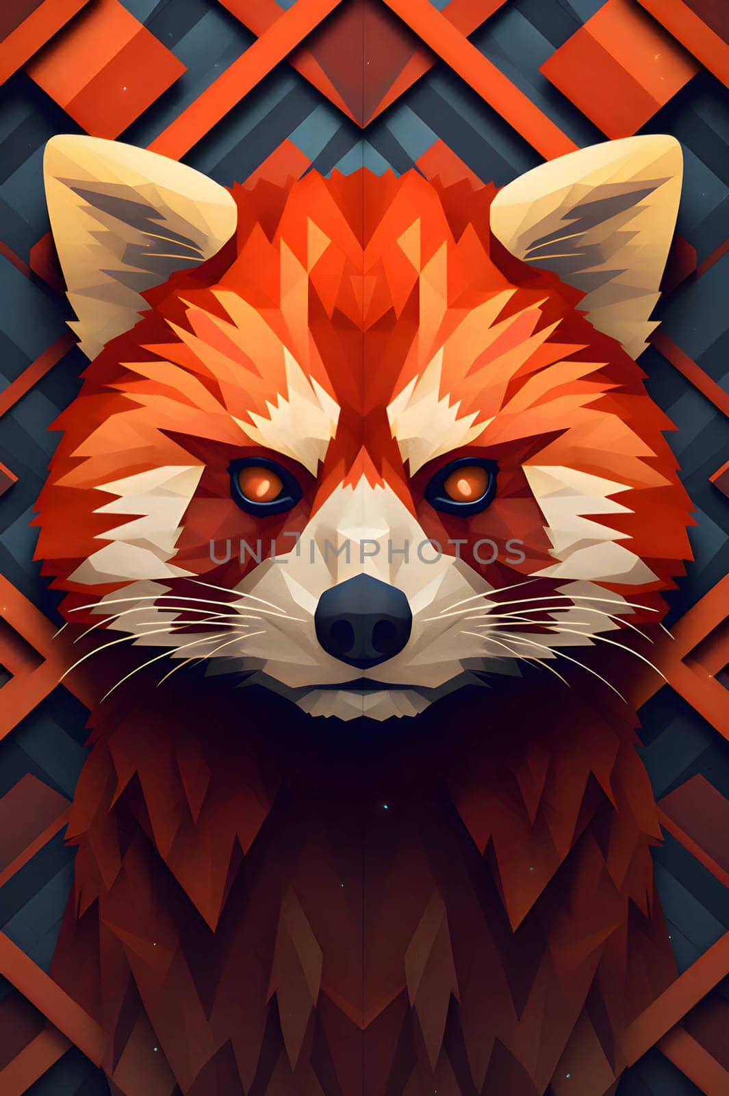 Abstract illustration: Red panda face on the background of geometric pattern. Vector illustration.