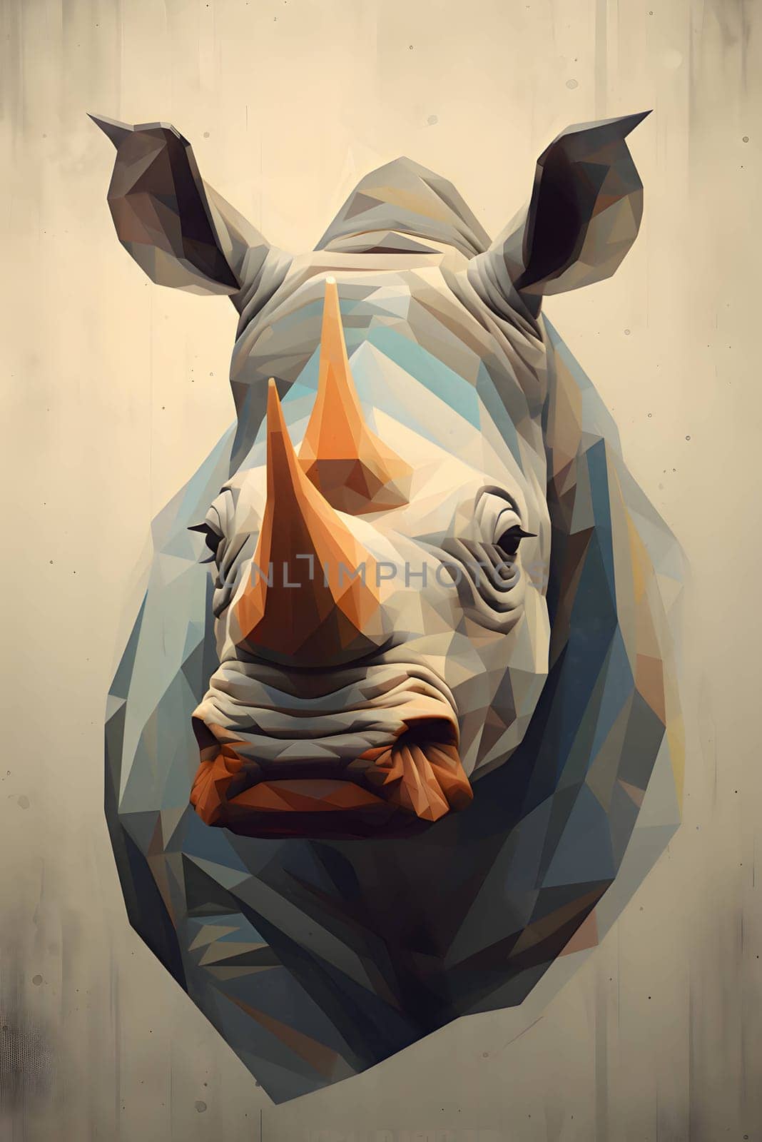 Abstract illustration: Polygonal rhinoceros head on grunge background.