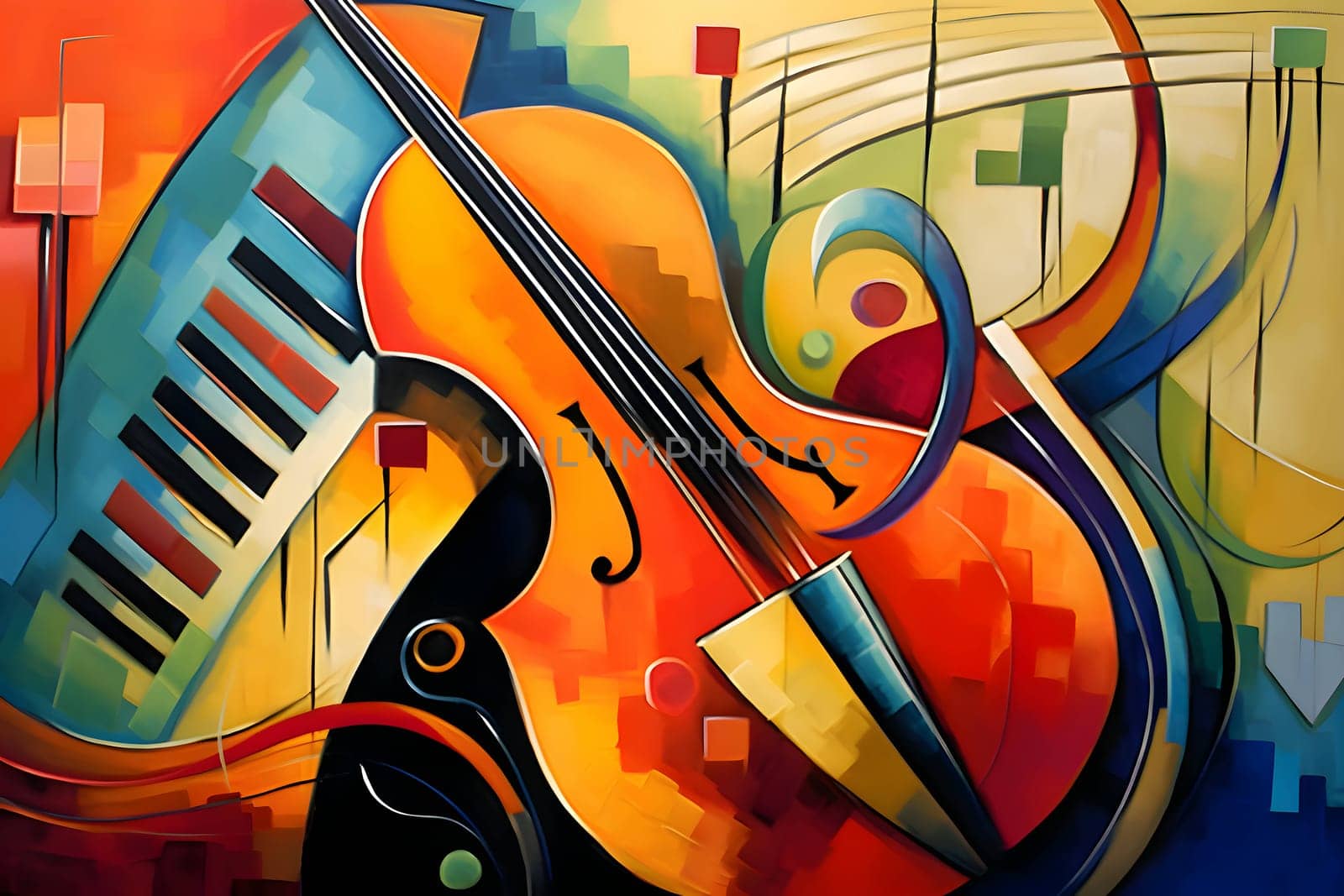 abstract colorful music background with violoncello and piano illustration by ThemesS