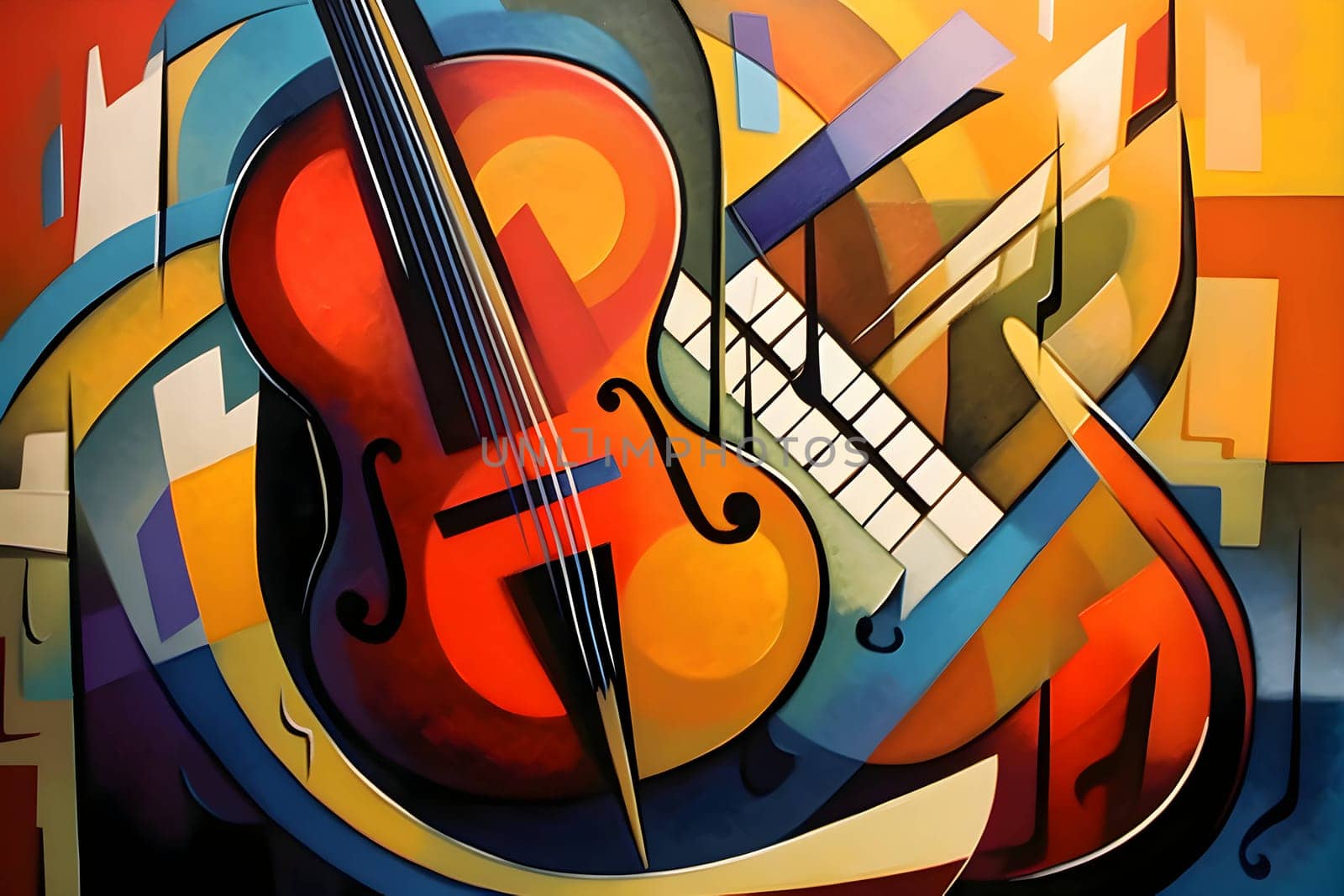 violin and piano on a colorful abstract background. close-up by ThemesS