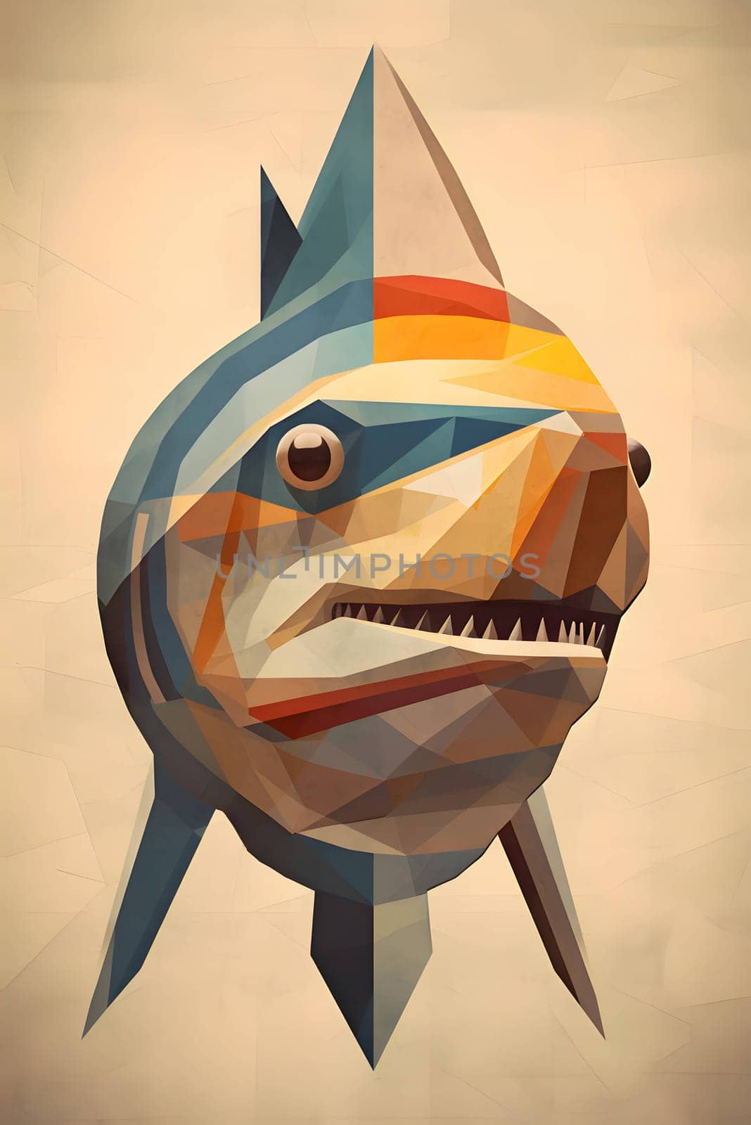 Abstract polygonal shark on old paper background. Vector illustration. by ThemesS