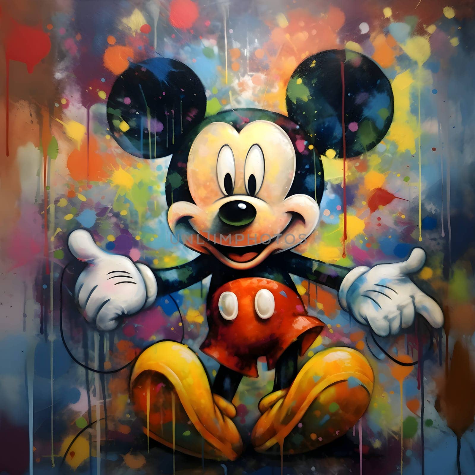 Abstract illustration: Cartoon mouse with colorful splashes. Illustration for children.