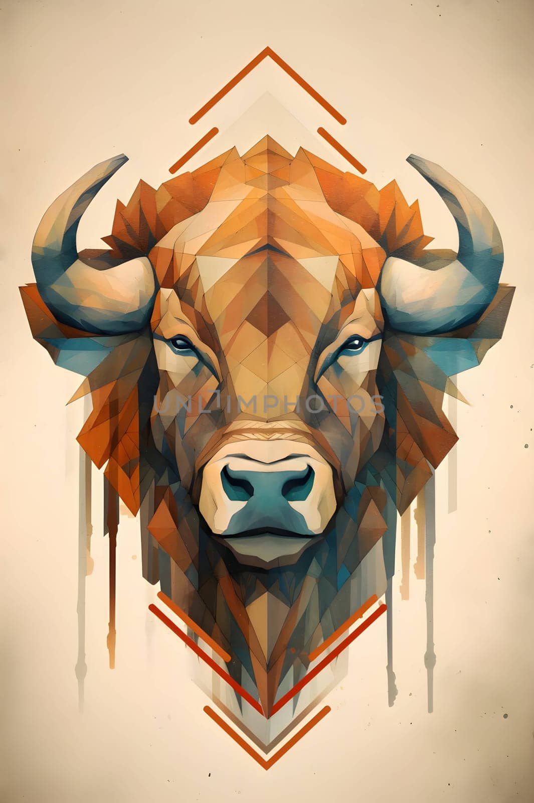 Abstract illustration: Vector illustration of buffalo head. Geometric polygonal design.