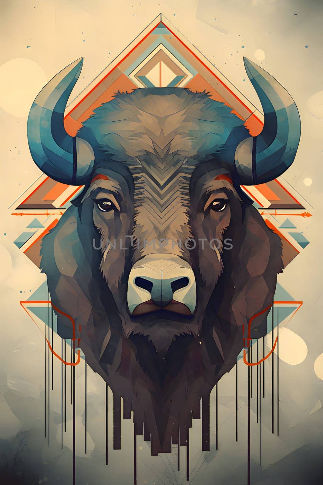 Abstract illustration: Illustration of bison head on abstract background. Vector illustration.
