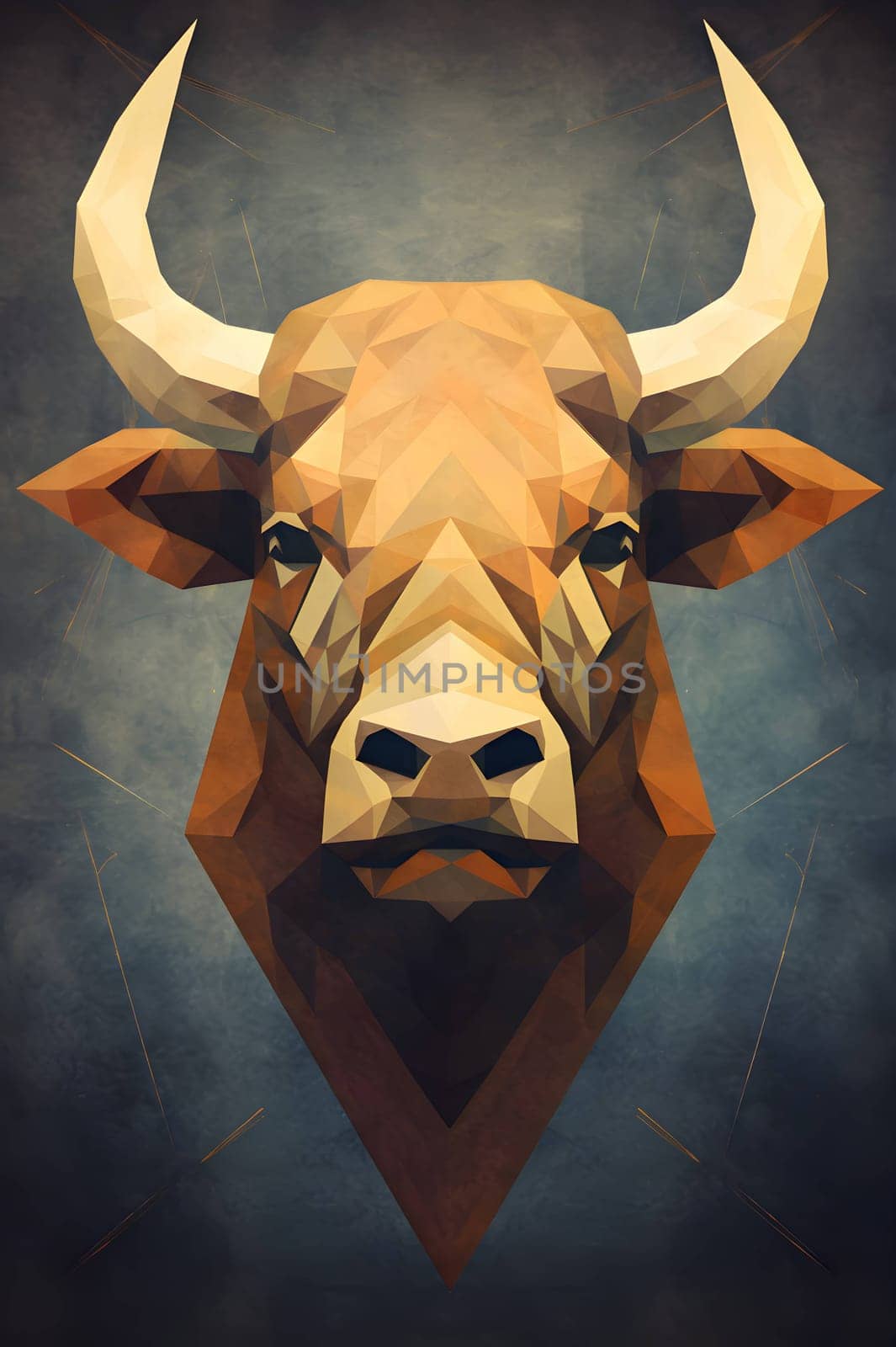 Abstract illustration: Abstract polygonal bull head on dark background, low poly style illustration