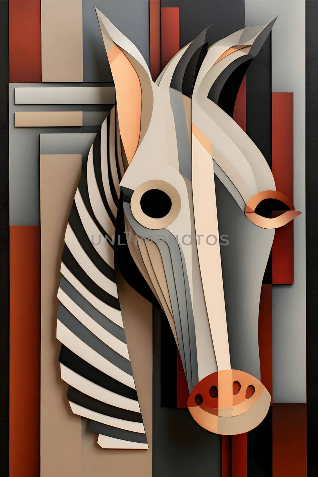 Abstract illustration: Zebra head on abstract background. 3D rendering. Digital illustration.