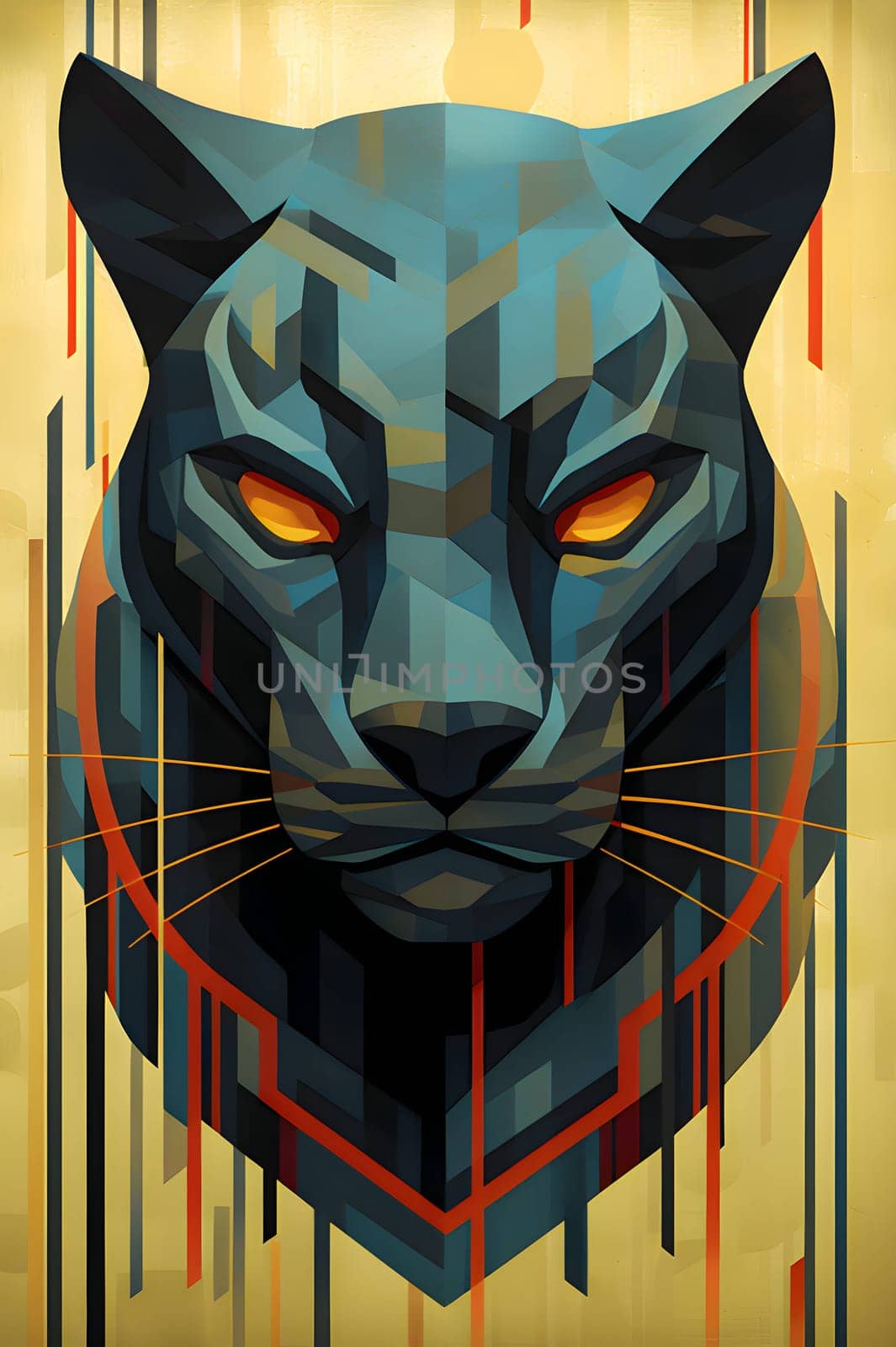 Abstract illustration: Vector illustration of a black panther head with abstract geometric background.