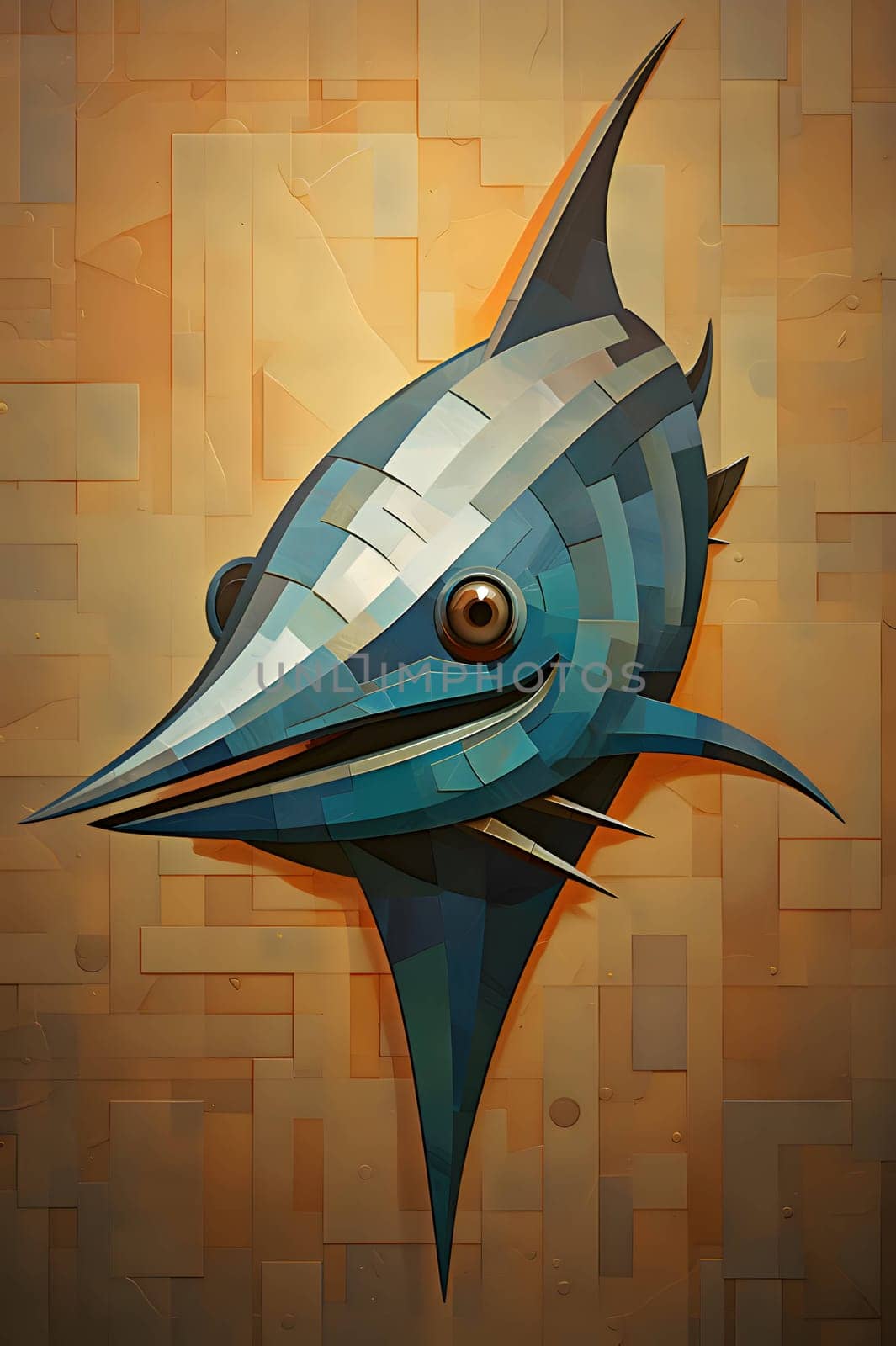 Abstract illustration: Illustration of a stylized blue marlin fish on a wooden background