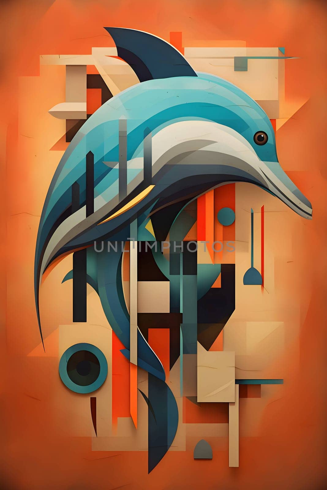 Abstract illustration: Abstract colorful background with dolphin and geometric elements. Vector Illustration.