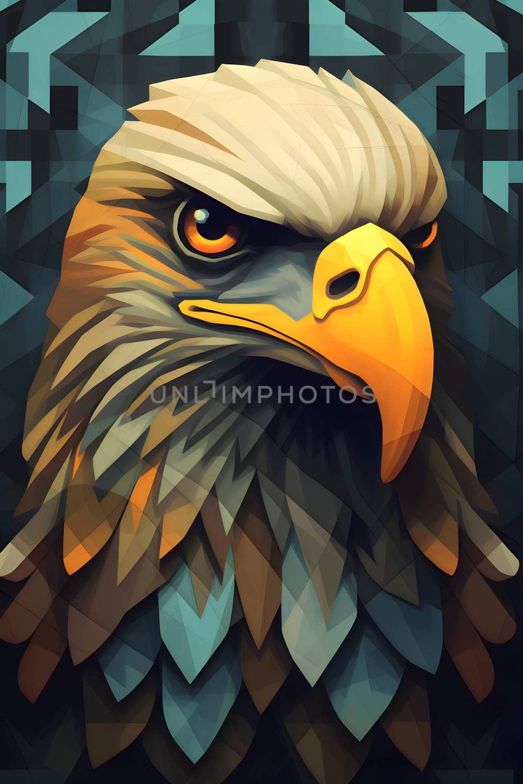 Eagle head vector illustration. Eagle head on abstract geometric background. by ThemesS