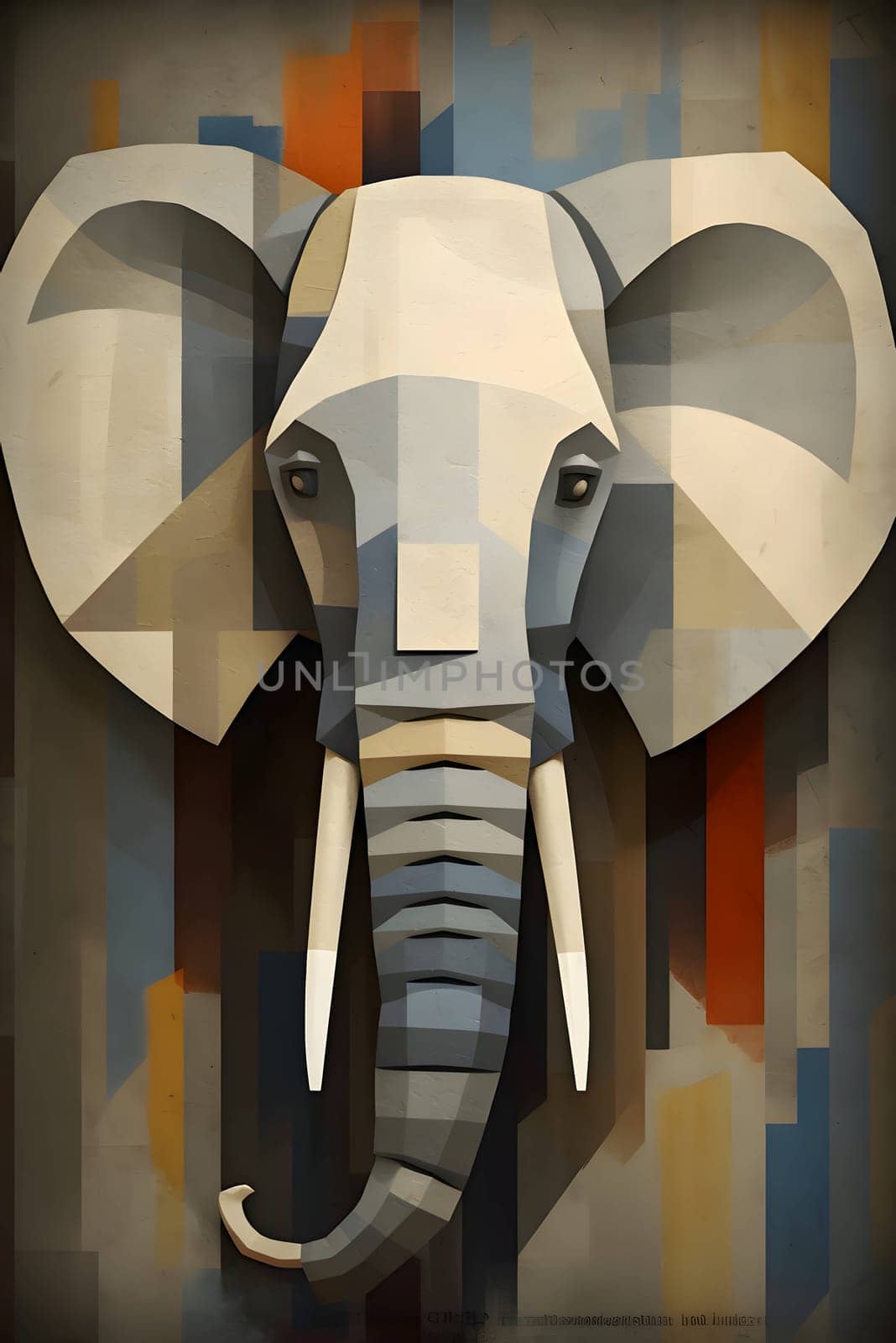 Digital illustration of an elephant head in digital art style with colorful background by ThemesS