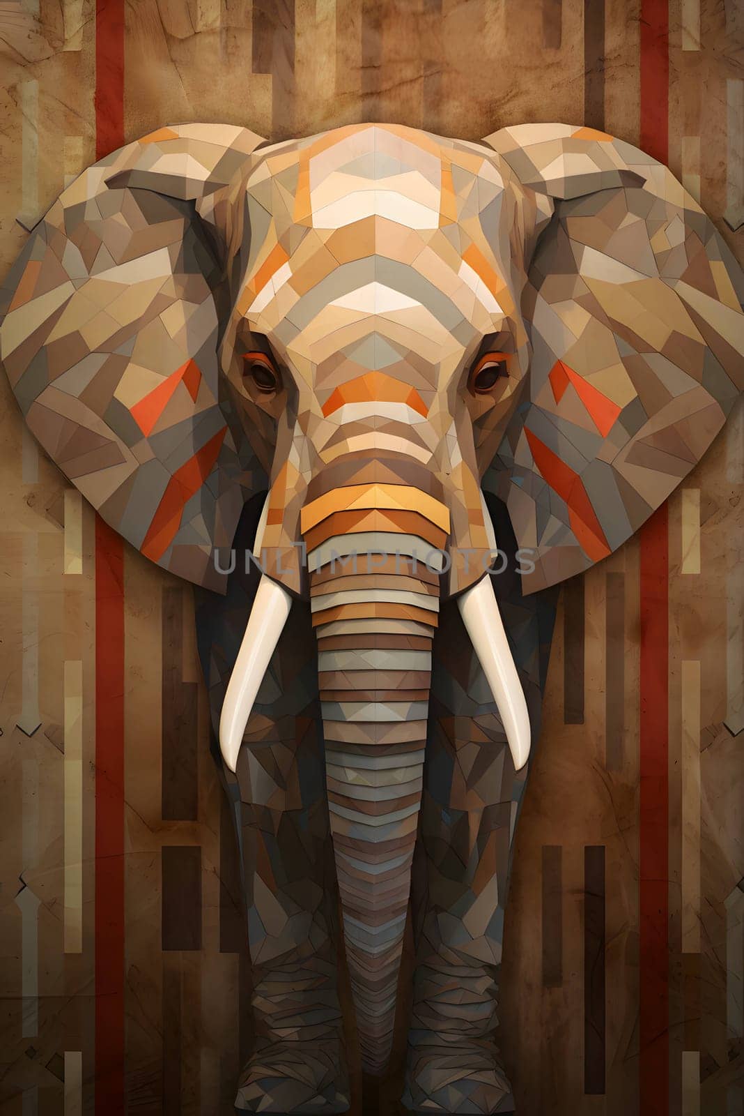 Abstract illustration: Elephant head on abstract background with geometric pattern. 3d illustration