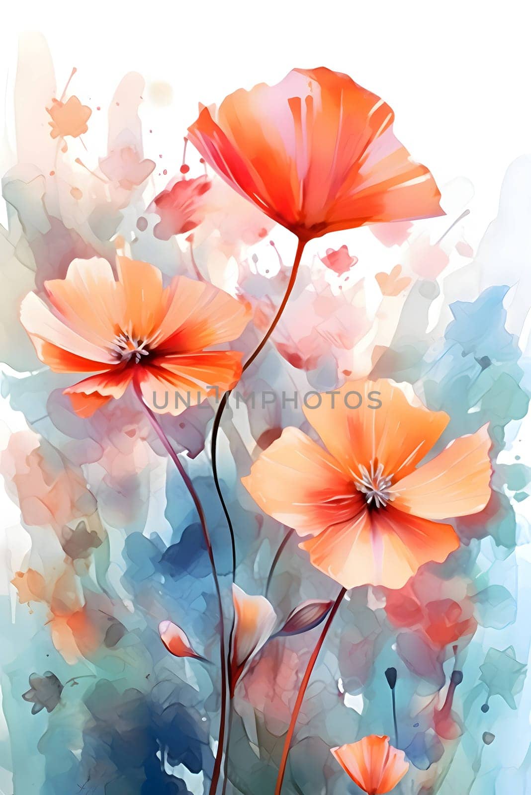 Abstract illustration: Abstract floral background with poppies. Hand-drawn illustration.