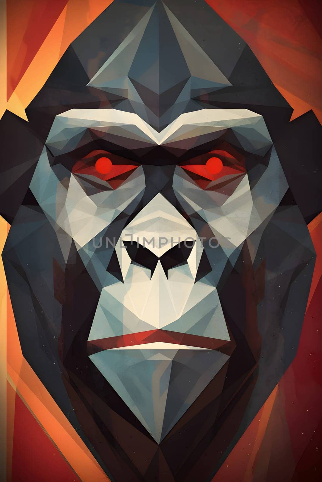 Abstract illustration: Low poly gorilla portrait. Polygonal low poly style illustration.