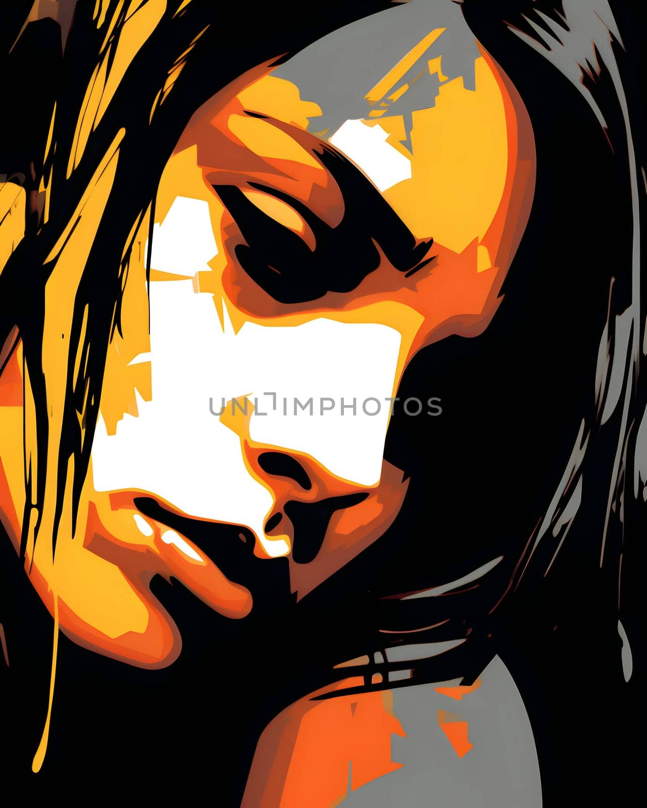 Abstract illustration of a female face in the style of pop art. by ThemesS