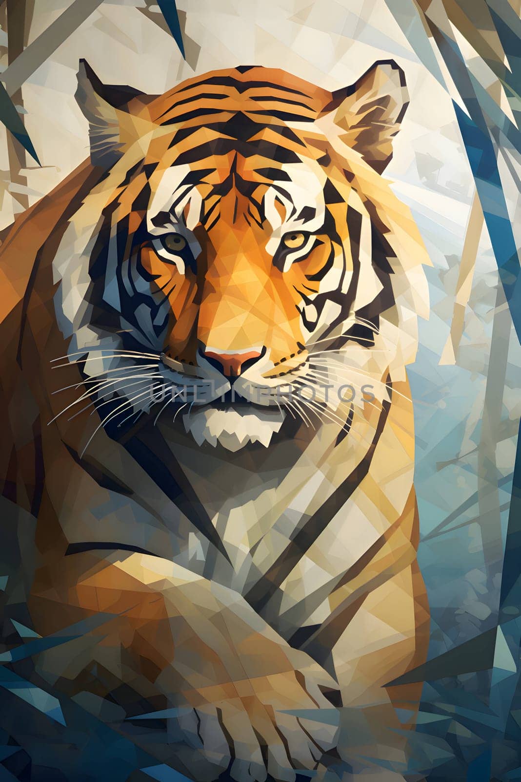Abstract illustration: Tiger portrait in polygonal style. Abstract vector illustration.