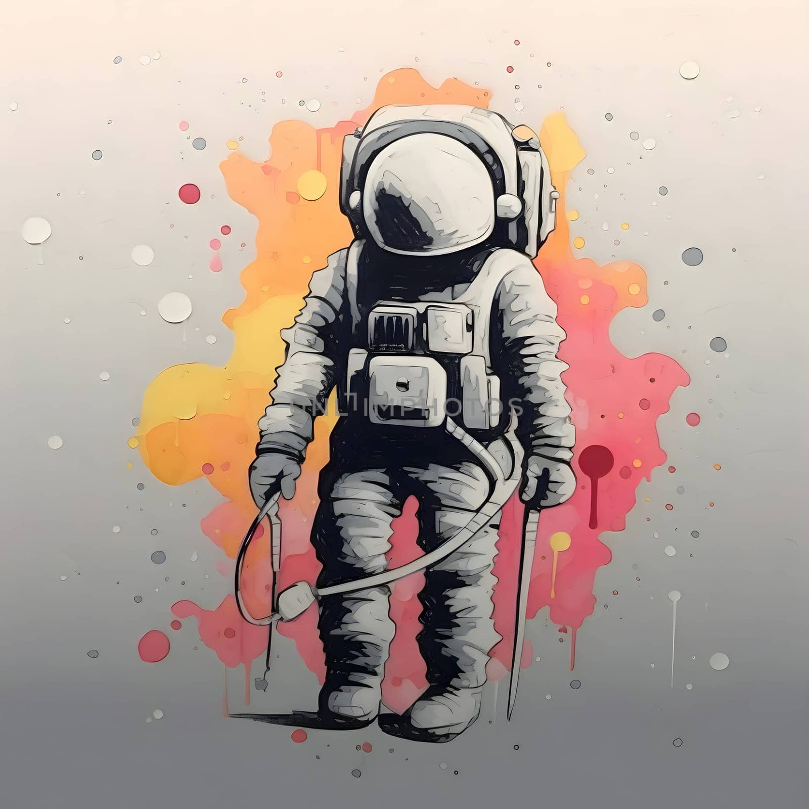 Astronaut in spacesuit on colorful watercolor background. Vector illustration. by ThemesS