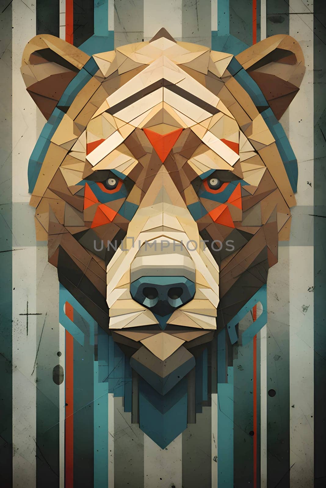 Abstract illustration: Low poly illustration of a bear head on textured grunge background