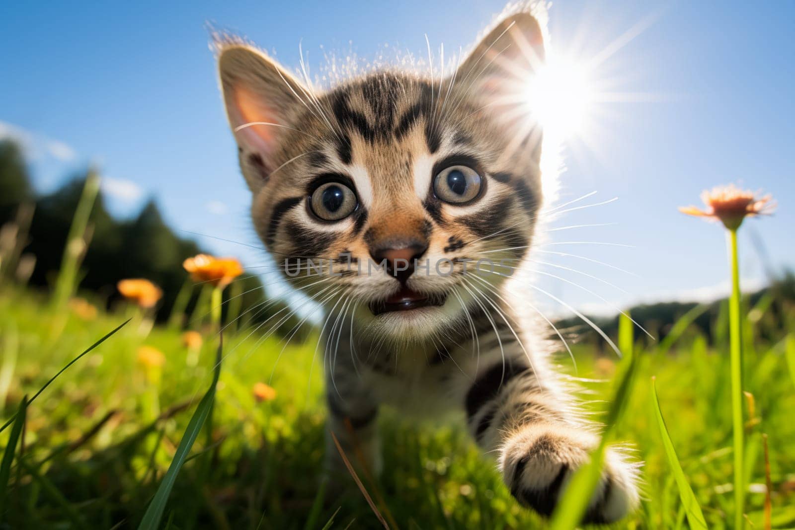 Playful Cute Kitten in Sunlit Grass by dimol