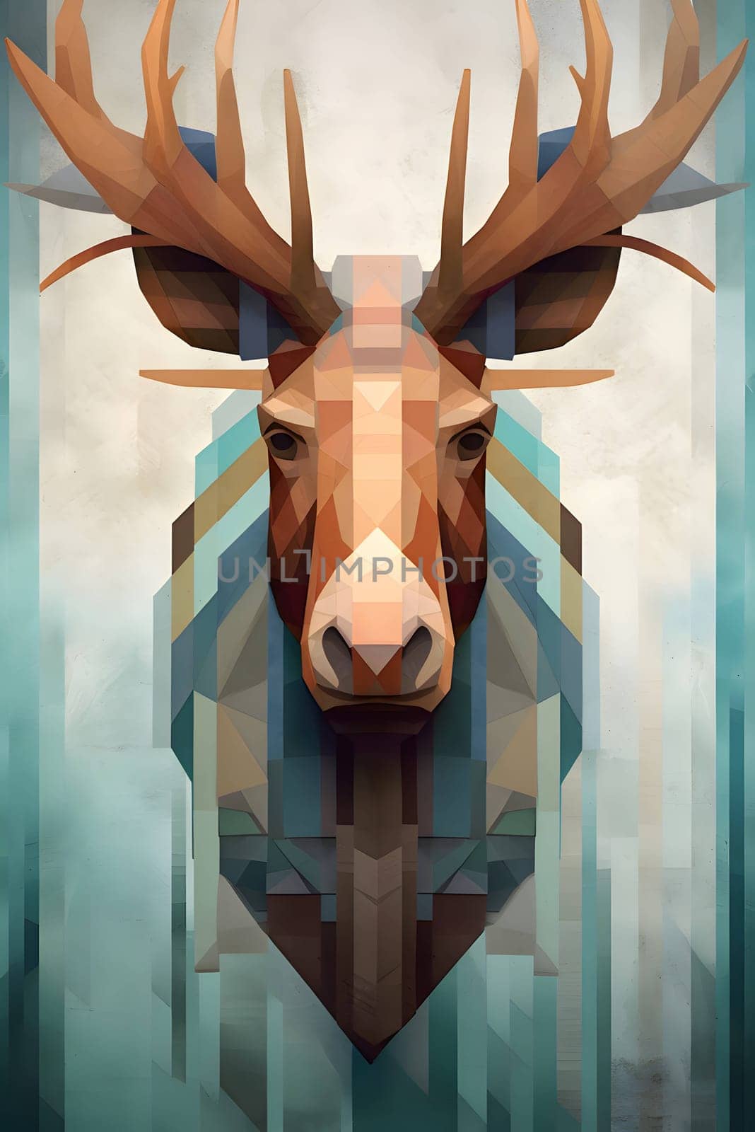 Abstract illustration: Abstract polygonal deer head on abstract background. Vector illustration.