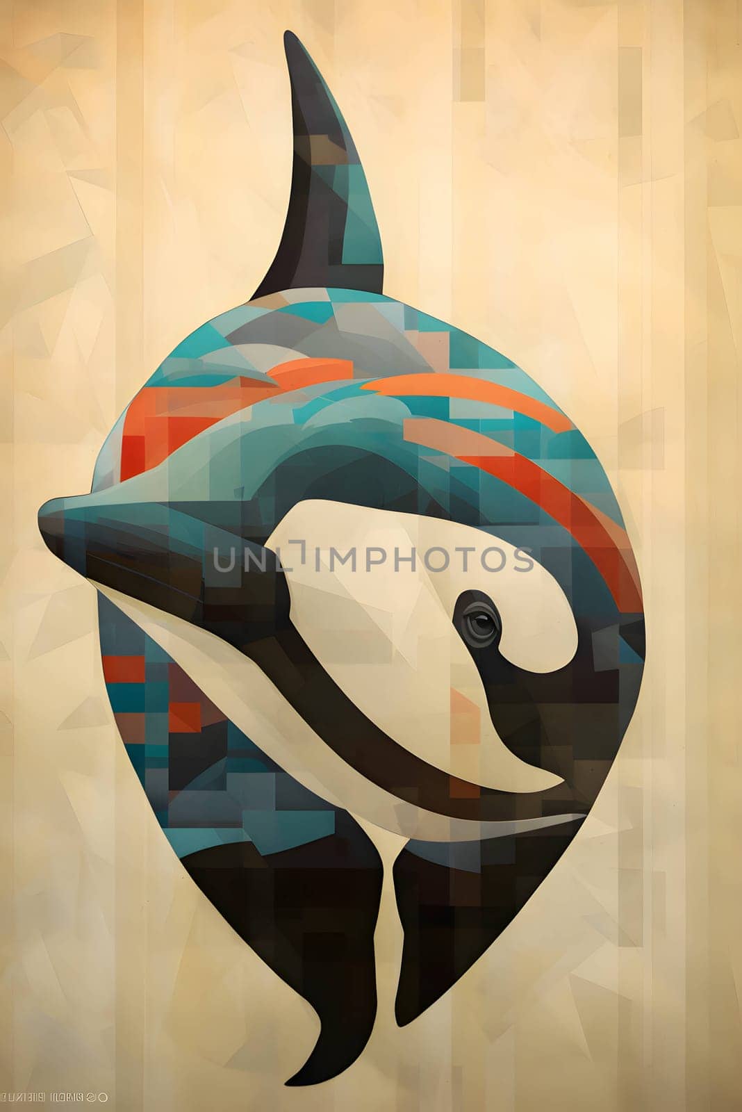 Abstract illustration: Vector illustration of a stylized dolphin head on a grunge background.