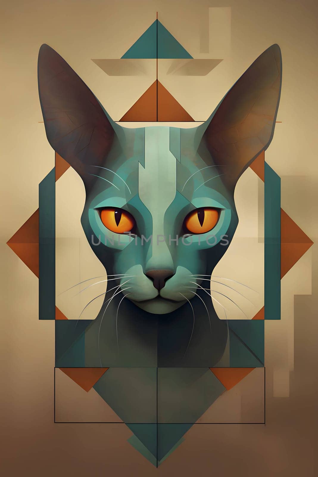 Abstract illustration: Digital illustration of a cat in digital art style with geometric shapes.