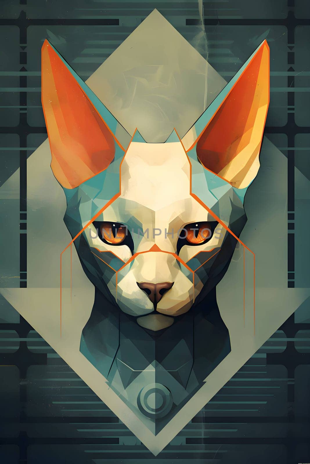 Abstract illustration: Digital illustration of a cat face in digital art style. Futuristic background.