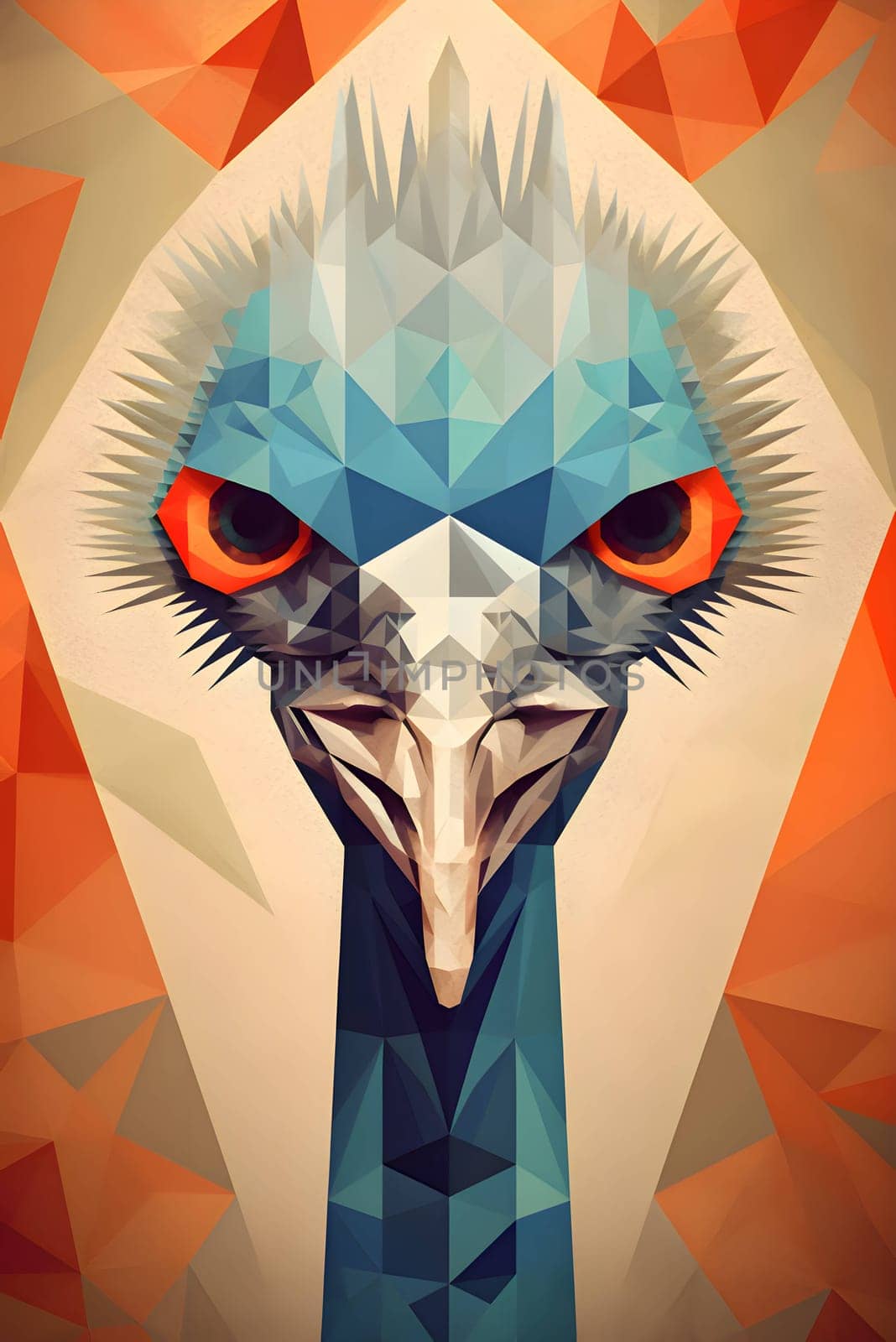 Low poly ostrich head on polygonal background. Vector illustration by ThemesS
