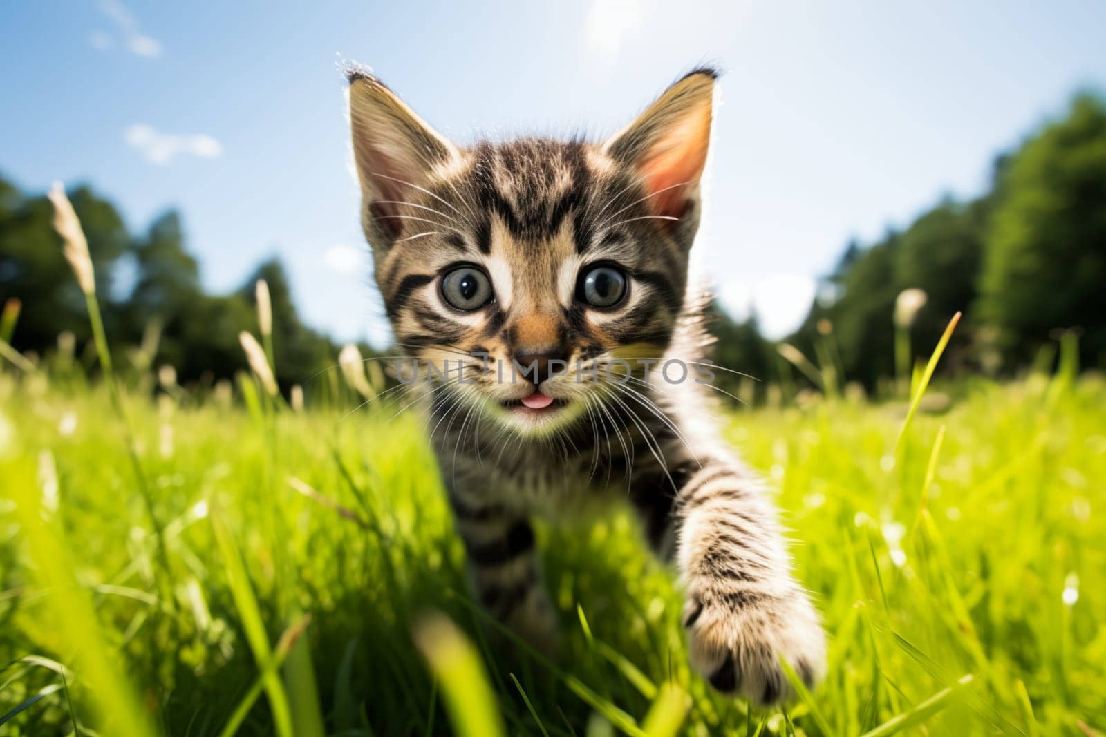 Playful Cute Kitten in Sunlit Grass by dimol
