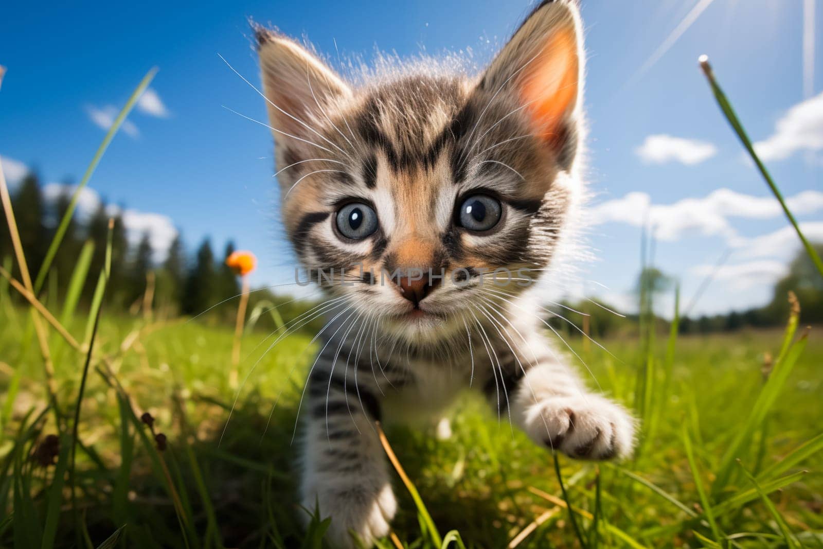 Playful Cute Kitten in Sunlit Grass by dimol