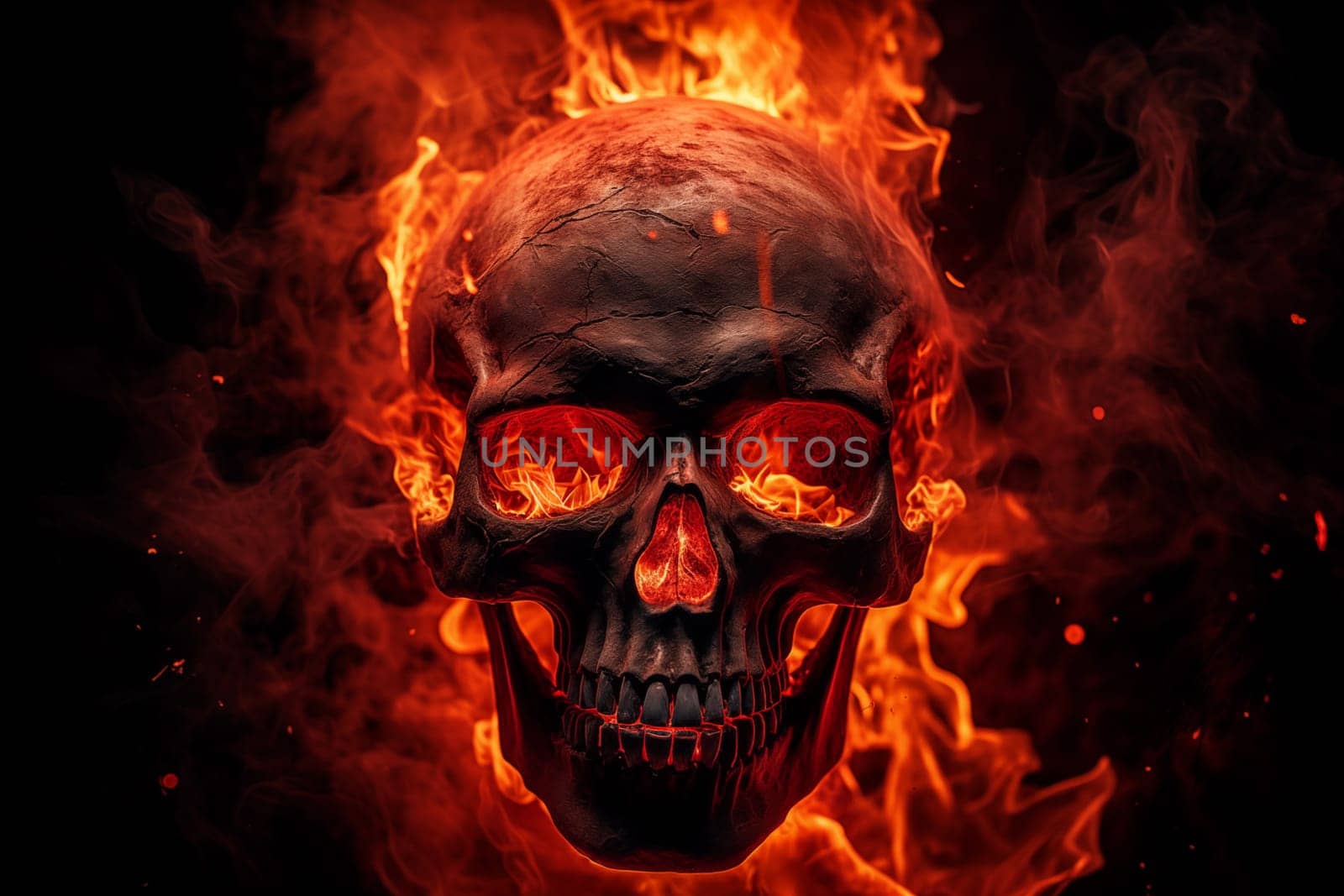 Burning Skull on Dark Background by dimol