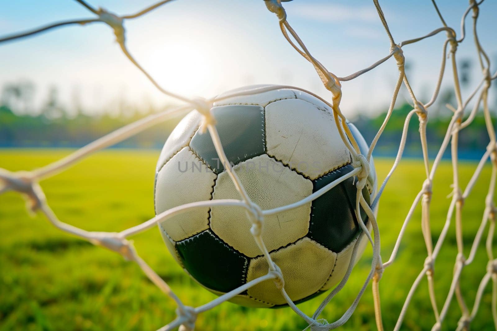 A soccer ball in a goal net by dimol