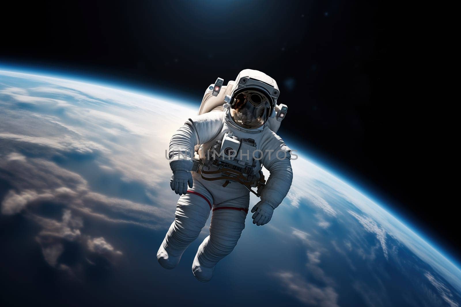 Astronaut Floating Above Earth in Space by dimol