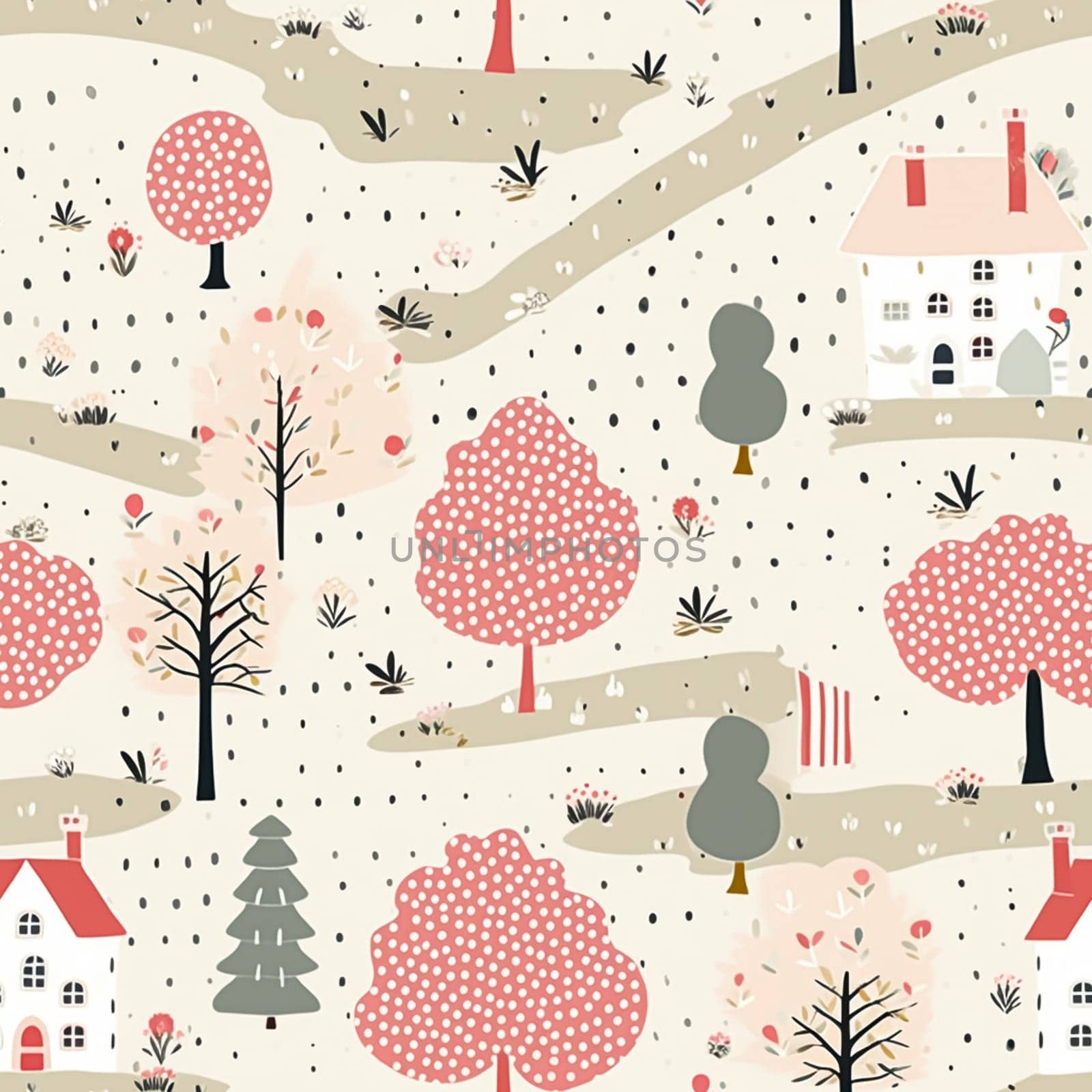 Seamless pattern, tileable autumnal pink country cottage print for wallpaper, wrapping paper, scrapbook, fabric and product design by Anneleven