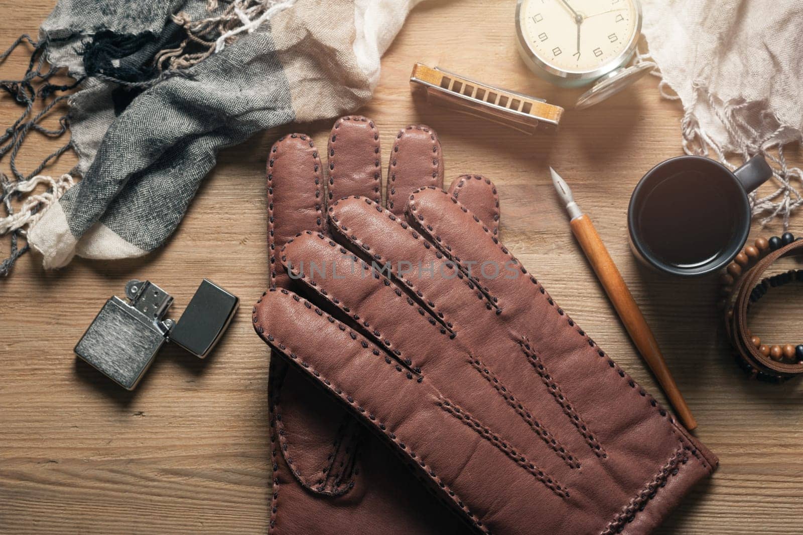 closeup brown leather gloves  by norgal