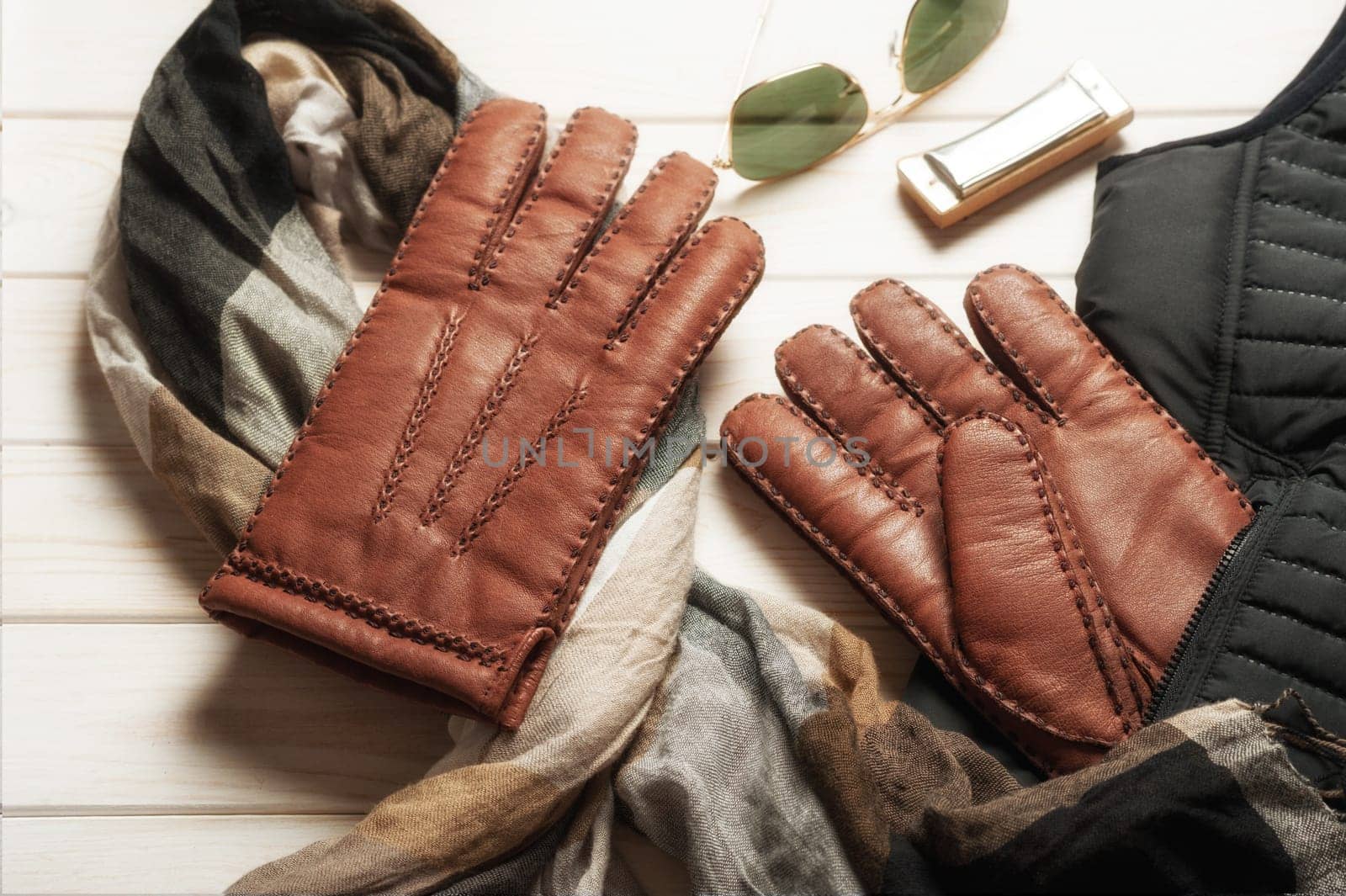 closeup brown leather gloves  by norgal