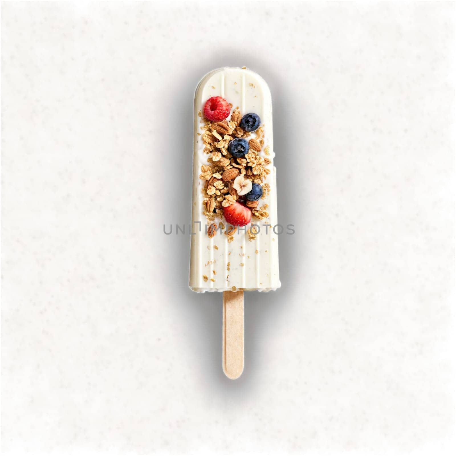 Granola yogurt popsicles creamy and refreshing pulling apart with bits of granola and dried fruits by panophotograph