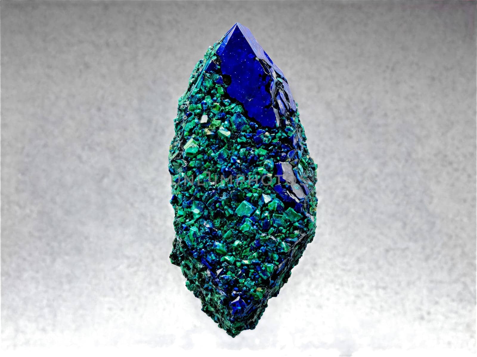 Azurite A deep blue azurite with green malachite patches floating and slowly rotating to reveal by panophotograph