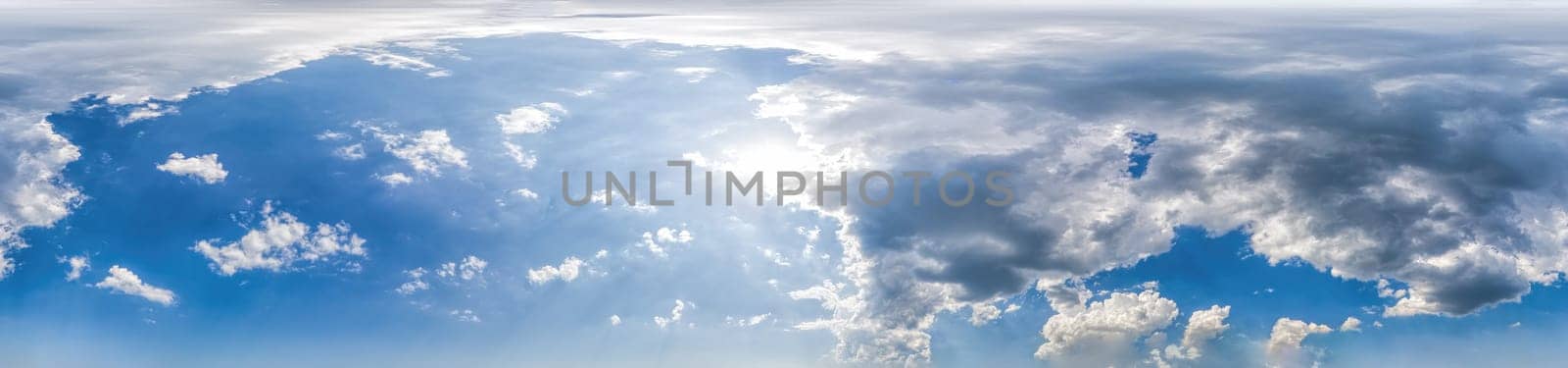 sky panorama with clouds without ground, for easy use in 3D graphics and panorama for composits in aerial and ground spherical panoramas as a sky dome